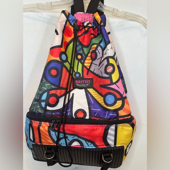 Romero Britto Handbags - Romero Britto Large Colorful Abstract Art Drawstring Backpack Cooler Lunch Bag